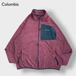 Columbia フリースジャケット XL ビッグサイズ ジップアップ フルジップ ライトアウター コロンビア アウトドア 胸ポケット ワンポイント 刺繍ロゴ US古着