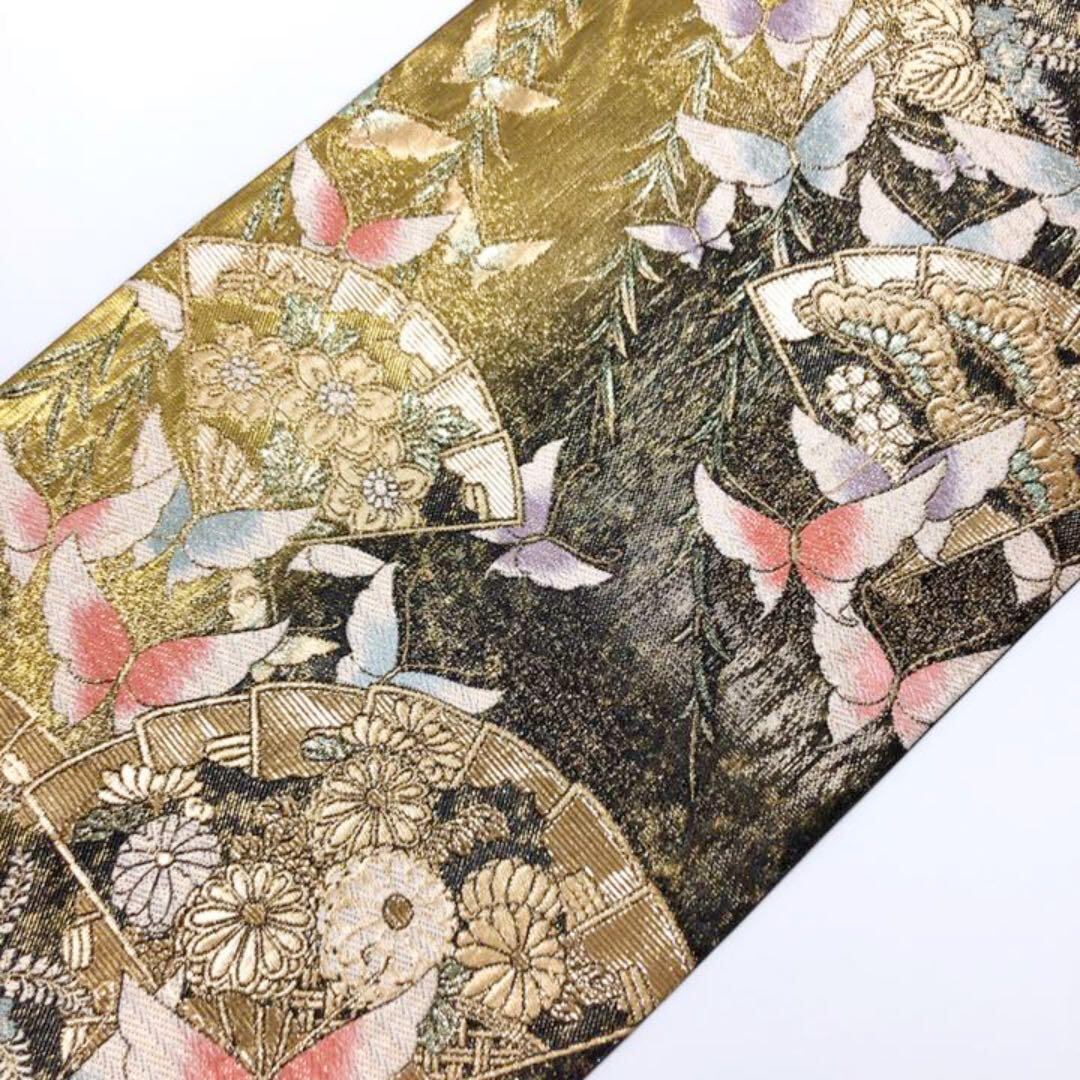 5MNA892 高級袋帯 六通 ゴールド キラキラ 花柄 和柄