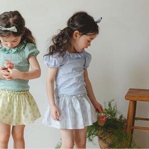 夏チェック柄ラウンドネックTシャツ