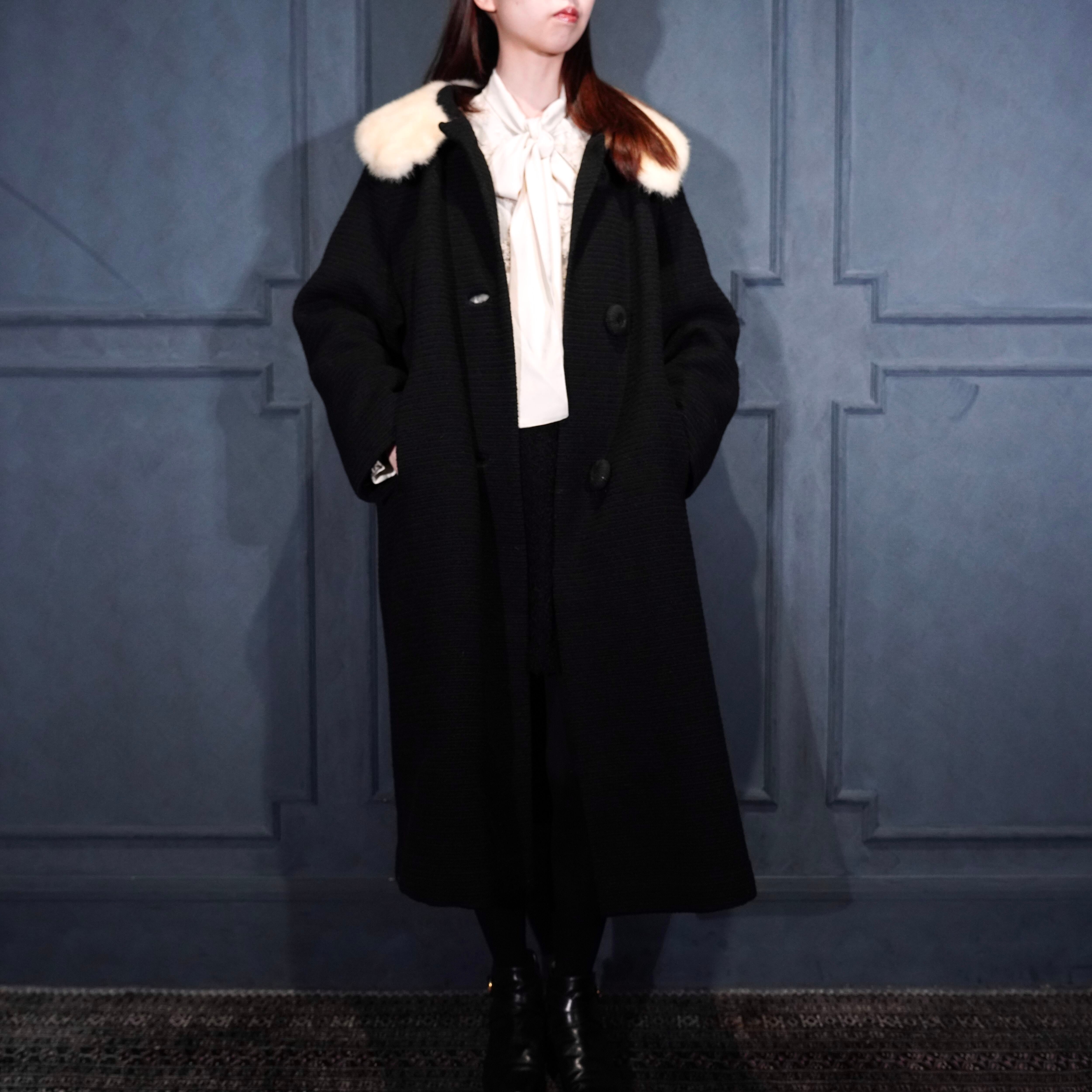 60's USA VINTAGE CROLL&KECK FUR COLLAR TWEED WOOL COAT/60年代