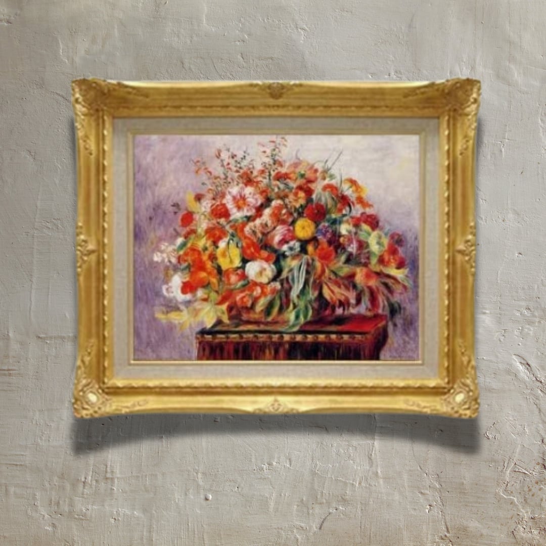 ルノワール - バスケットの花々 - 手描き油絵 F6 | 壁掛けアート ルノワール - バスケットの花々 - 手描き油絵 F6 | 壁掛けアート
