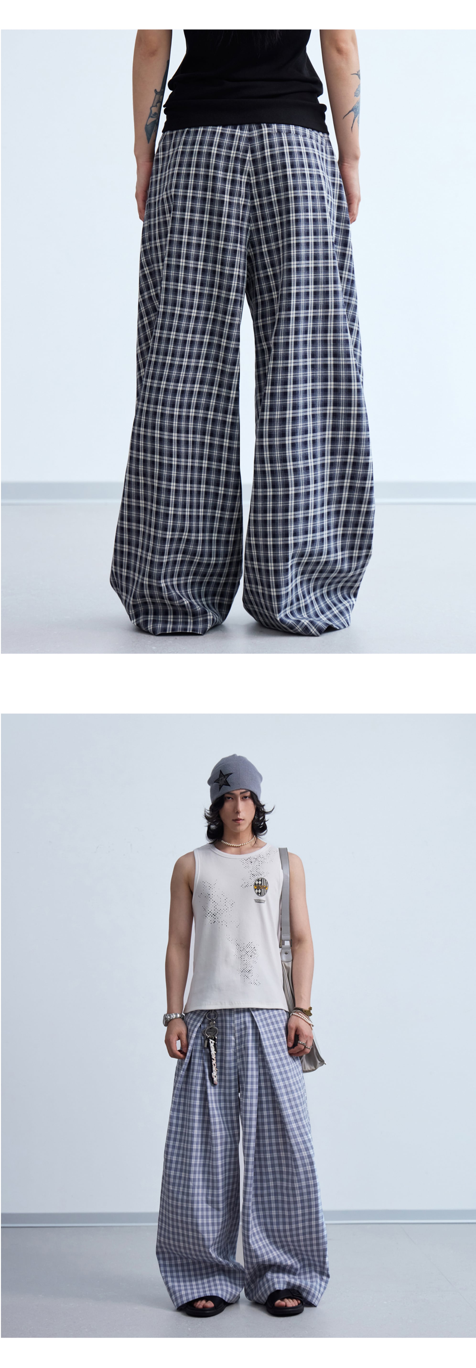 Peoplesense PEOPLESTYLE ワイドパンツsサイズ PEOPLESTYLE チェック柄 ワイドパンツ パルーンパンツ ストリート男女