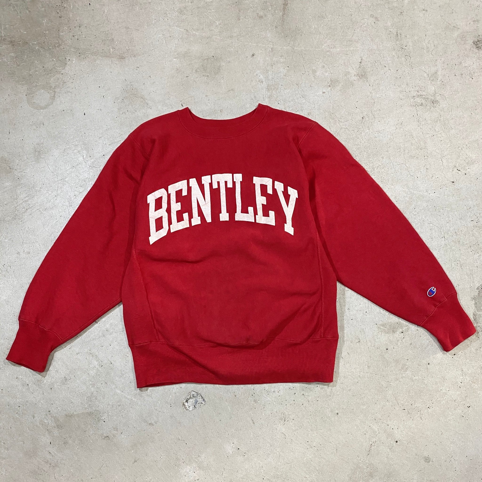 80年代 80s トリコタグ Champion チャンピオン REVERSE WEAVE リバースウィーブ BENTLEY ベントレー大学 プリント  カレッジスウェット トレーナー ヴィンテージ レッド 赤色 メンズM 古着 【スウェット】 | cave 古着屋【公式】古着通販サイト