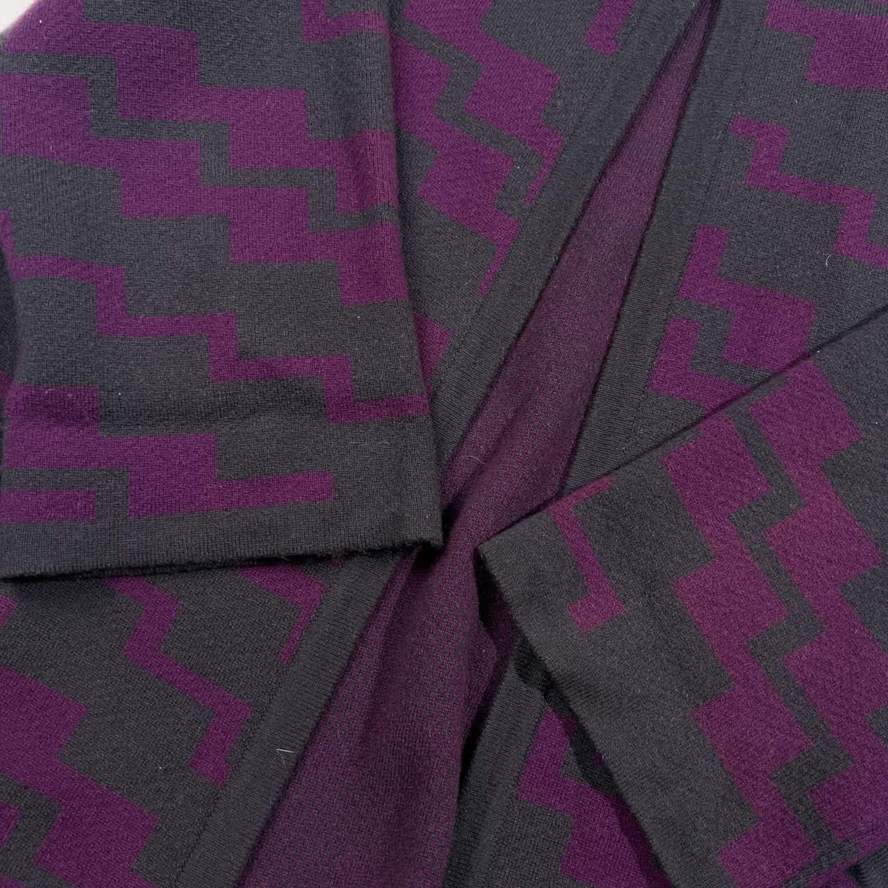 カシミヤ100% HANAE MORI ハナエモリ デザイン ニット カーディガン 羽織 M/グレー×パープル レディース