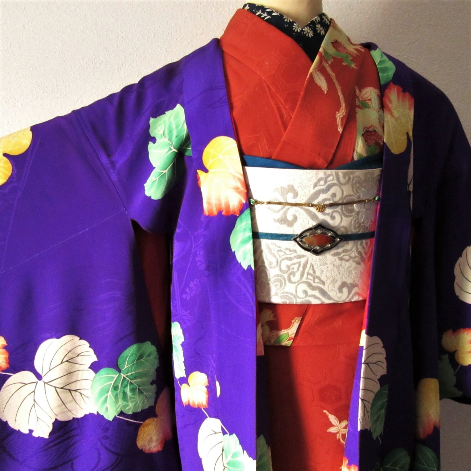 紋錦紗 絵羽長羽織 正絹 芍薬 着物 antique kimono A-1107