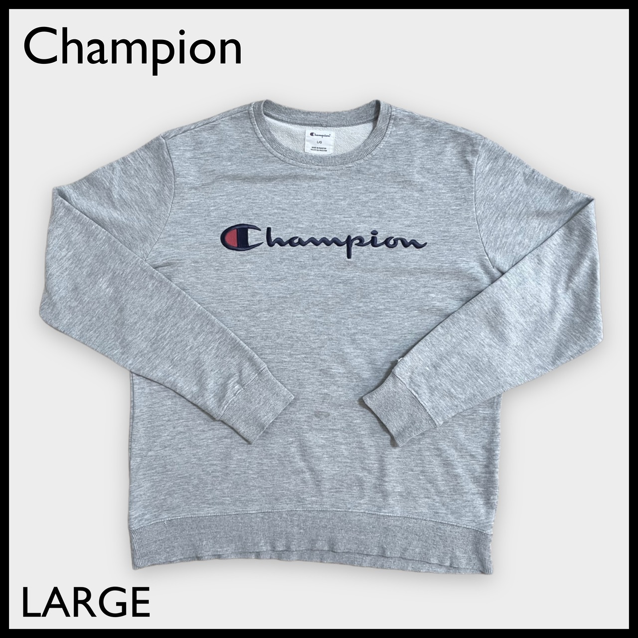 【champion】刺繍ロゴ スウェット トレーナー プルオーバー チャンピオン グレー L US古着