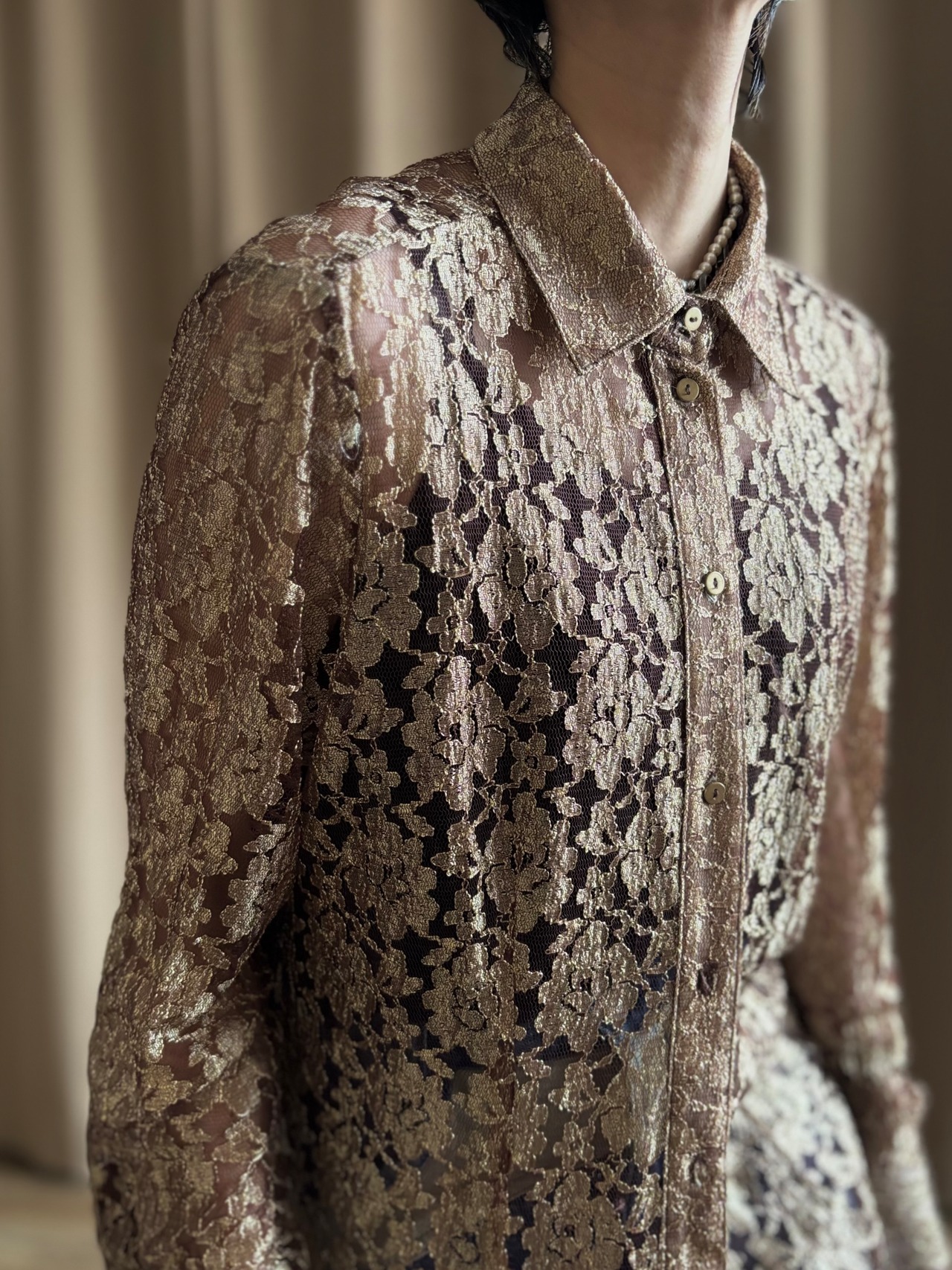 CHICOS gold lace shirt-5192-3