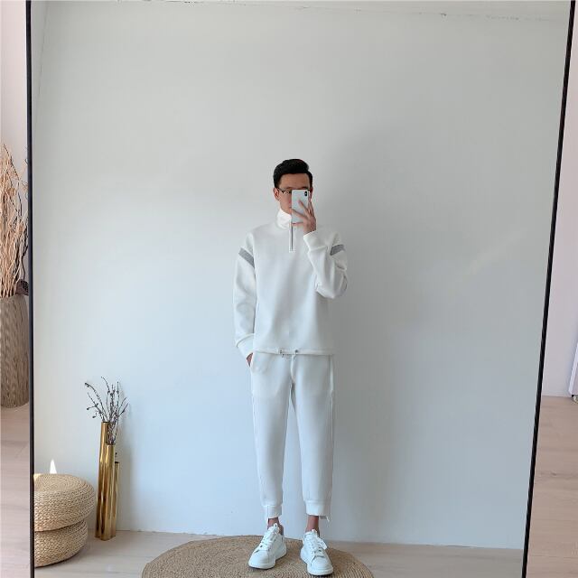 予約販売】メンズ セットアップ 無地 シンプル ハイネック ハーフ