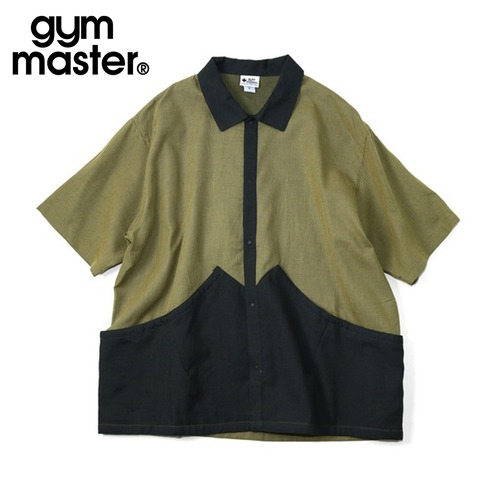 gym master ジムマスター 【綿100％】ワッフルウィーブ半袖シャツ メンズ 軽量 通気性 スナップボタン カジュアルシャツ G733728 マスタード×ブラック