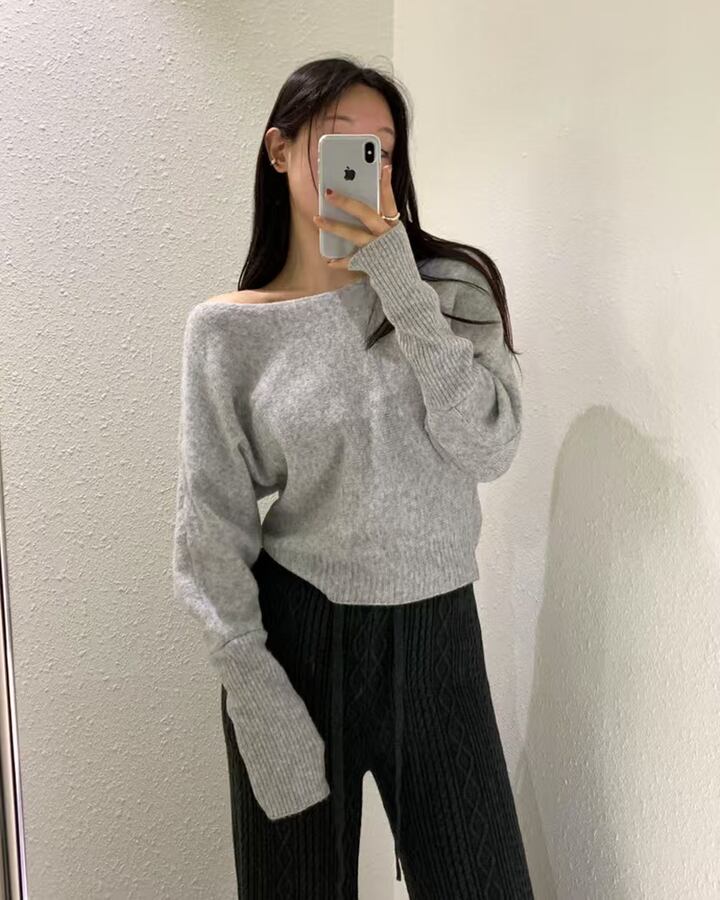 ワンショルダーニットトップス V4554