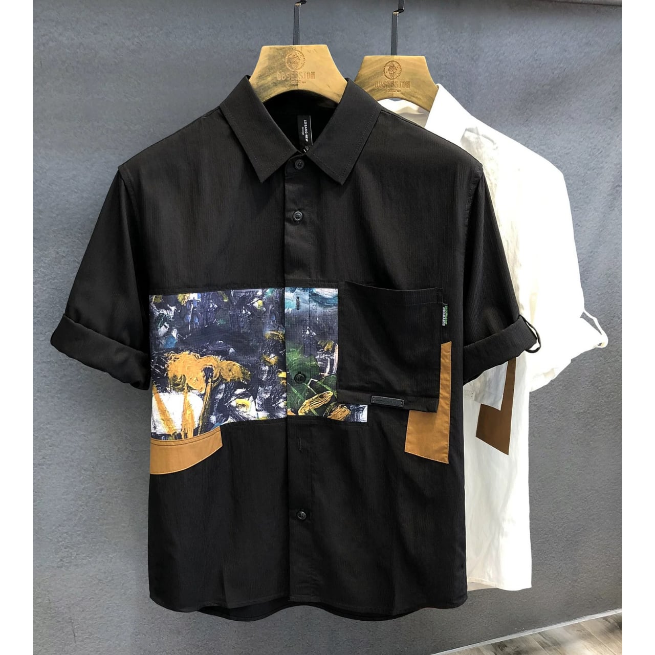 パッチポケット付き ロールアップスリーブ ボタンダウンシャツ 00217