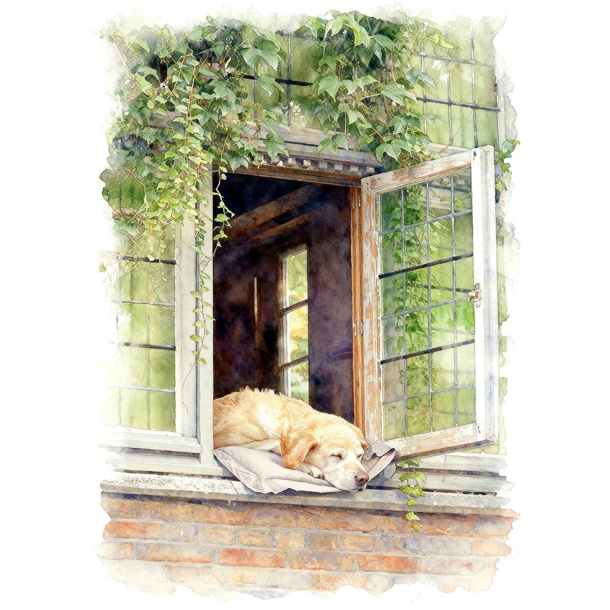 絵画 動物 犬 インテリアアート額付き 水彩画風 WAT1780