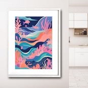 海の楽園|カラフルに広がるポップアートの海景アートポスター|明るく爽やかな空間をつくる抽象マリンデザインA2ポスター