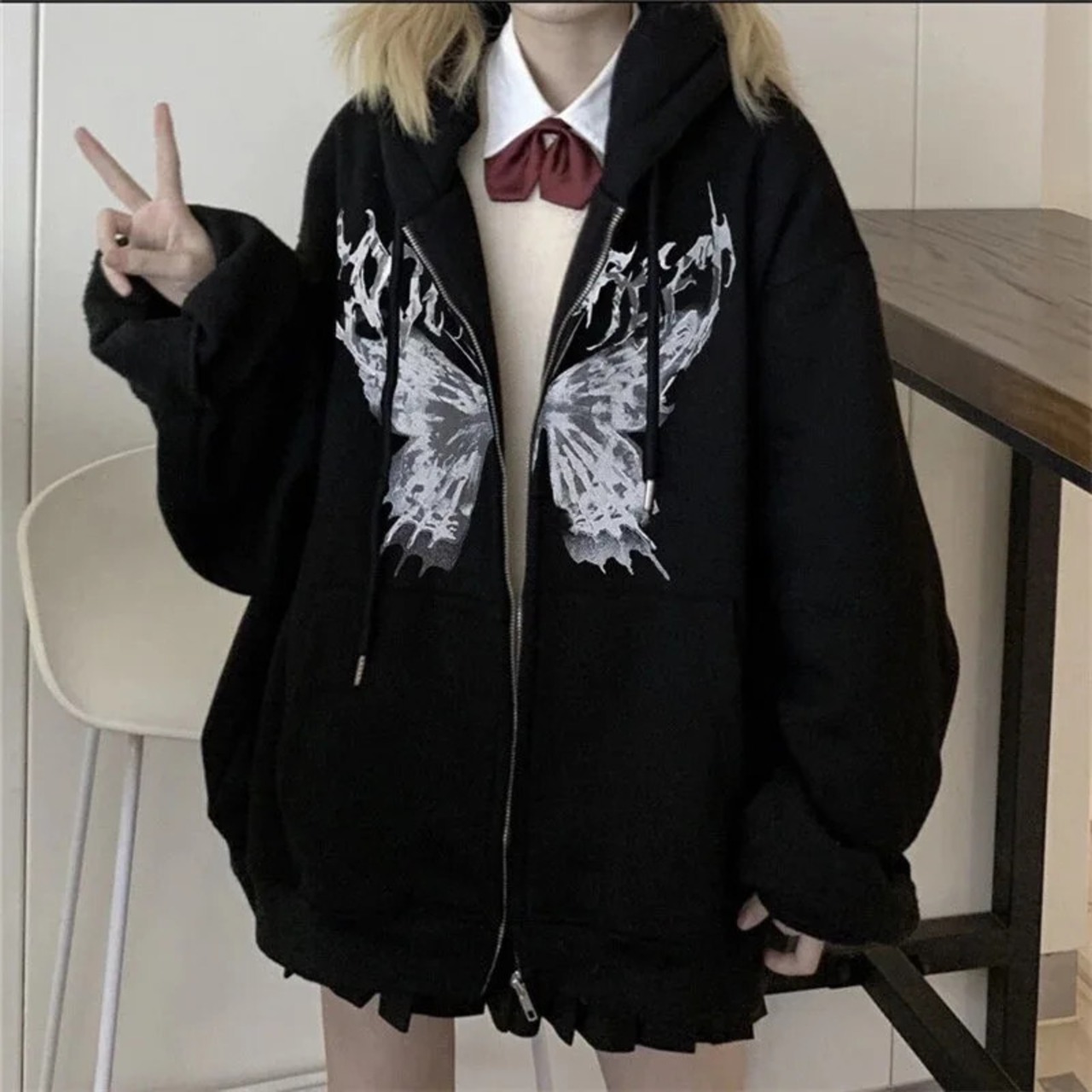 アメリカンストリート蝶プリント s パーカー女性 Y2k 原宿 Kpop ジップ 