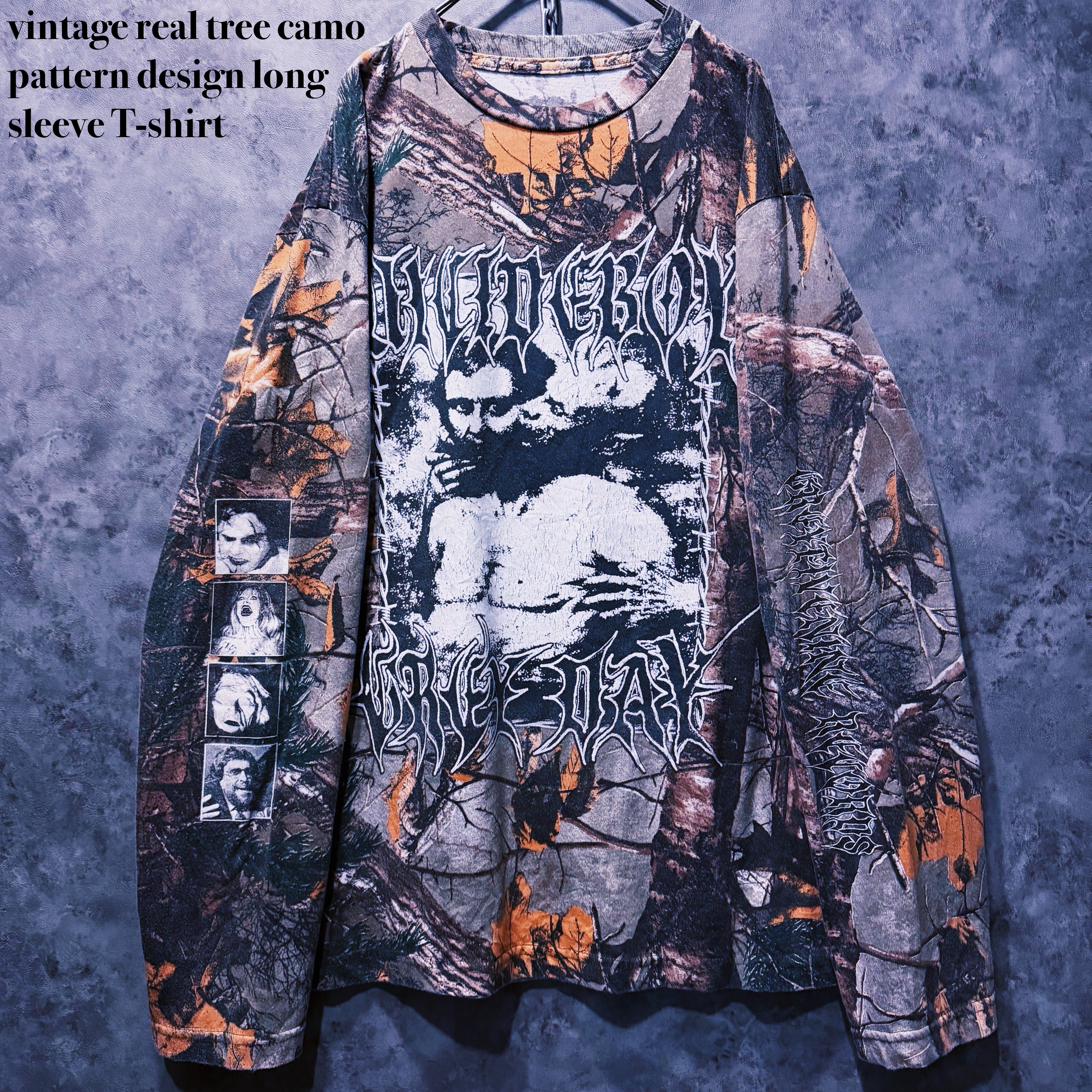 【doppio】vintage real tree camo pattern design long sleeve T-shirt
