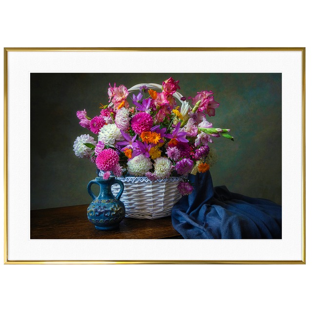 花写真 豪華な花束のある静物画 インテリアアートポスター額装 AS2852