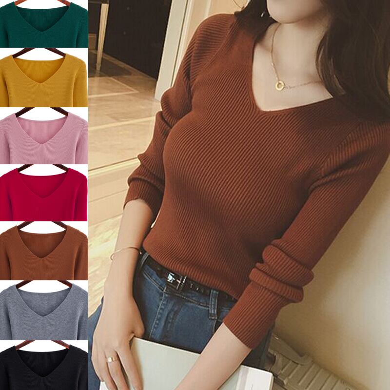 ニットセーター★ストレッチ 伸縮性★Vネック ニットソー 美シルエット