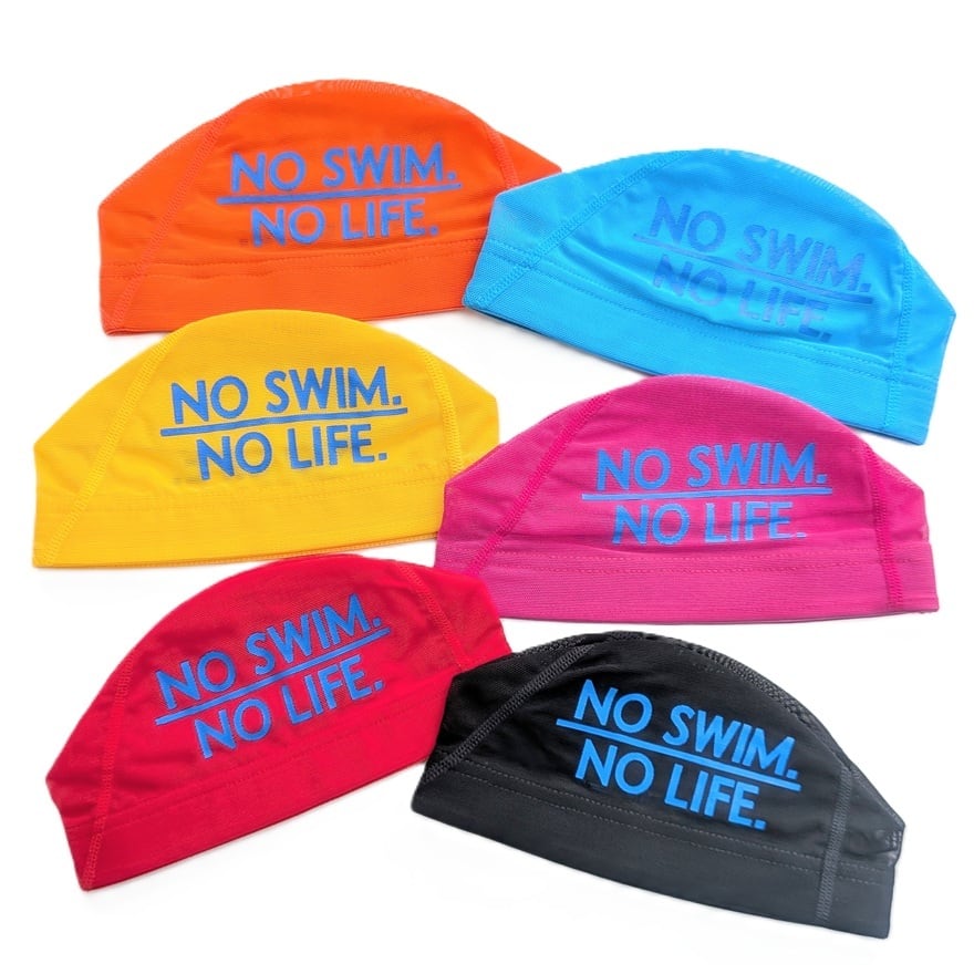 NO SWIM.NO LIFE】プリントメッシュキャップ スイムキャップ 水泳帽