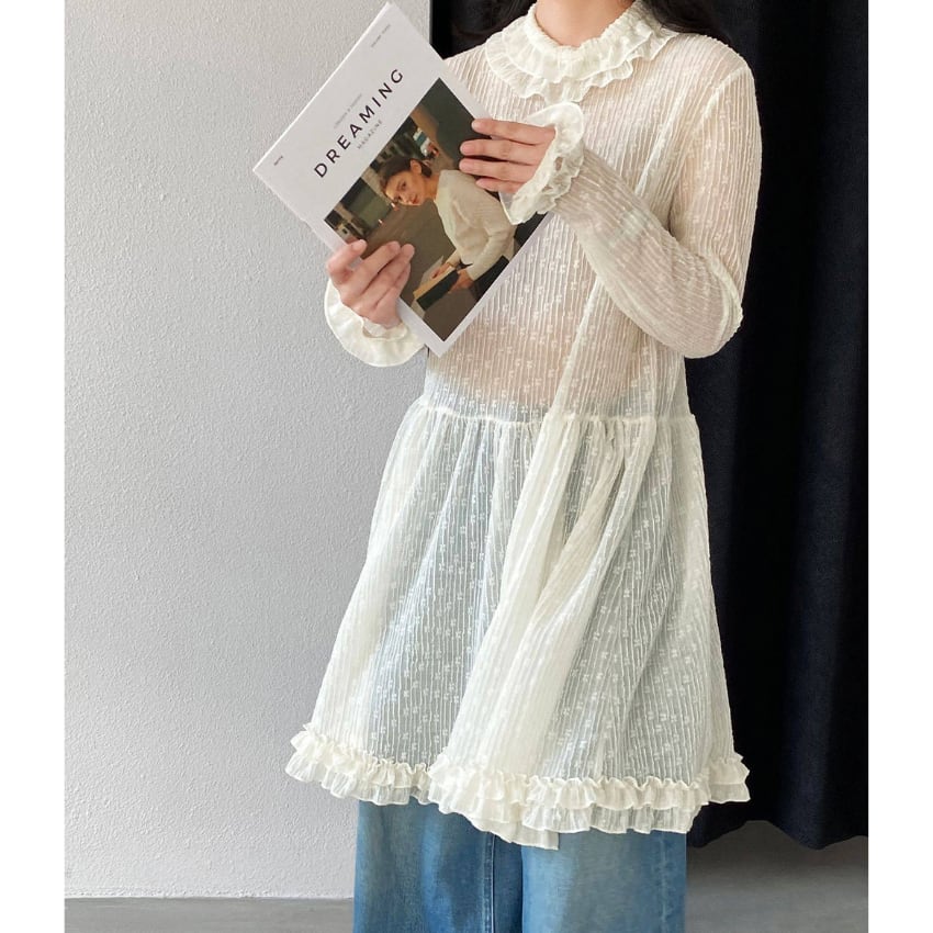 sheer lace frill one-piece　J00469