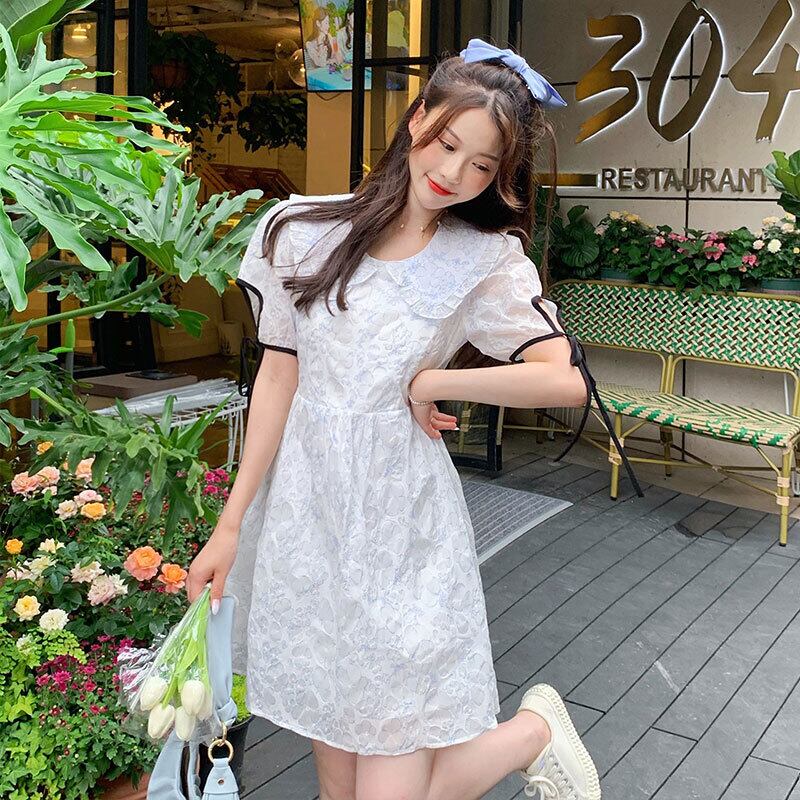 スカート スタンダード半袖スリーブサマーハイウェストウェストドレス ショート レトロ ハーフスリーブ 大人ガーリー スウィート キュート カジュアル 夏物 萌量不足10615084724