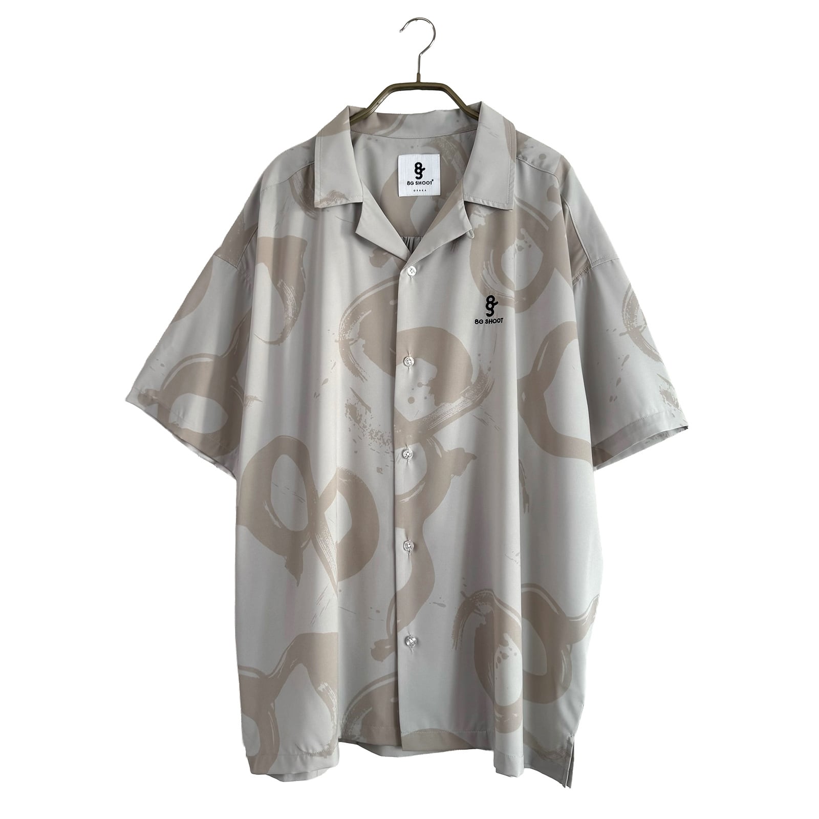 CALLIGRAPHY PATTERN OPEN COLLAR SHIRTS -IVORY-