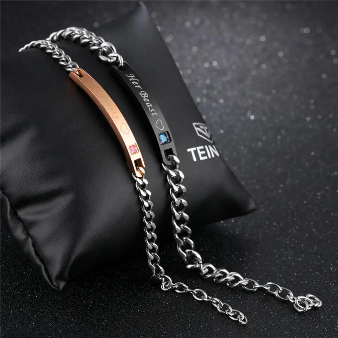 チェーン カップル ペア ステンレススチール ブラック ピンクゴールド シルバー ブレスレット【0221】
