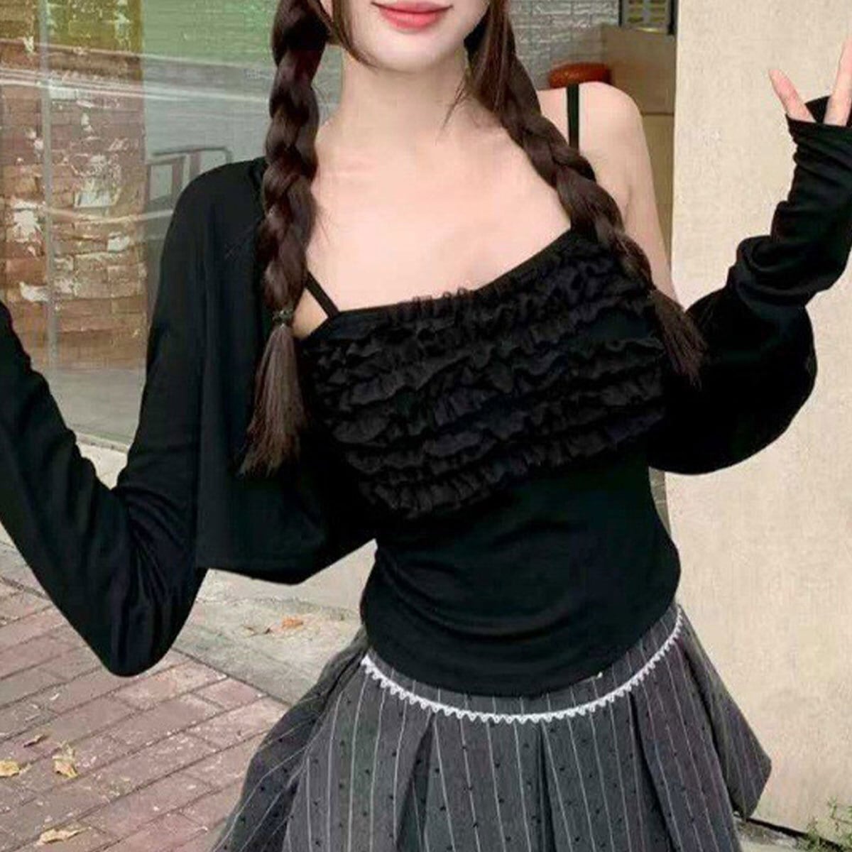 レディース トップス 2点セット カーディガン キャミソール 春秋 韓国 きれいめ 大人 カジュアル かわいい フェミニン カップ付き アンサンブル フリルキャミソール 長袖カーディガン 大人可愛い 大人女子