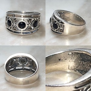 vintage silver ring set with onyx & marcasite