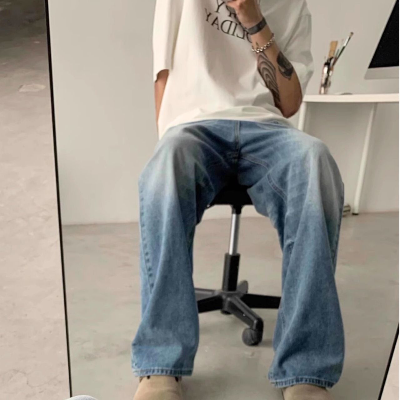 アメリカンレトロウォッシュドストレートデニム　1200