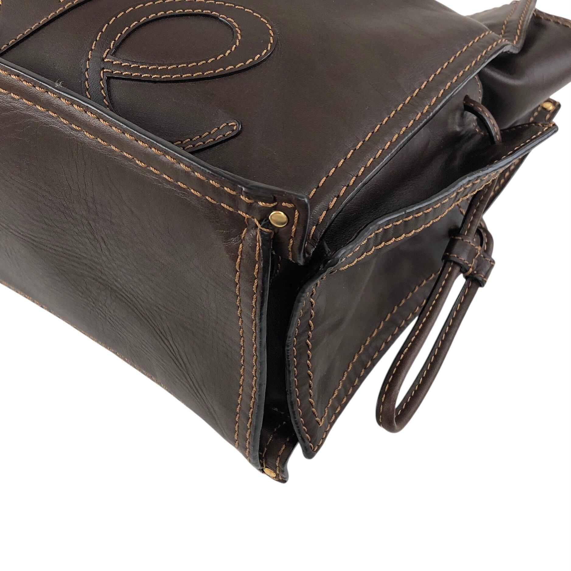 LOEWE ロエベ トートバッグ ブラウン ロゴ レザー チェーン vintage