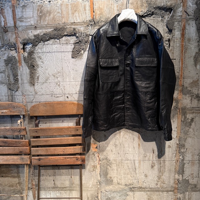 【USED ITEM】Open collar shirt/Reproduct leather.（BLACK).
