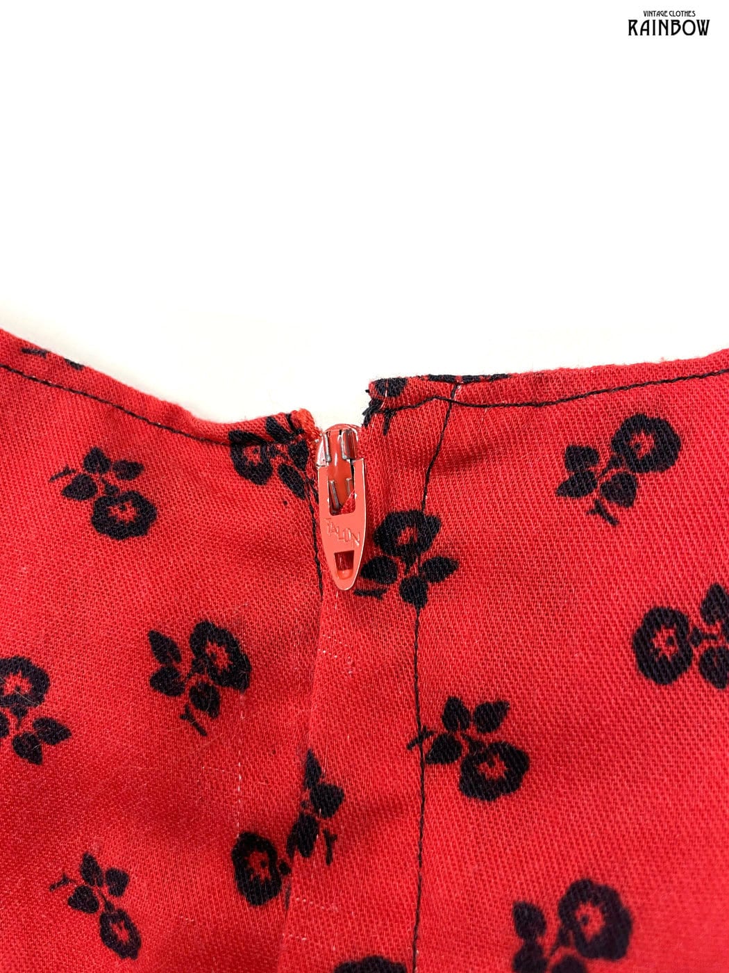 古着 パフスリーブ TALONジップ 花柄 ロング丈 長袖 ワンピース 赤