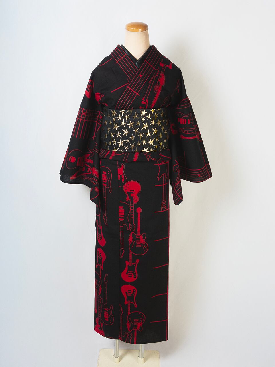 RumiRock 反物 ゆかた「エレキギター」赤黒 [A1692] | Rumi Rock