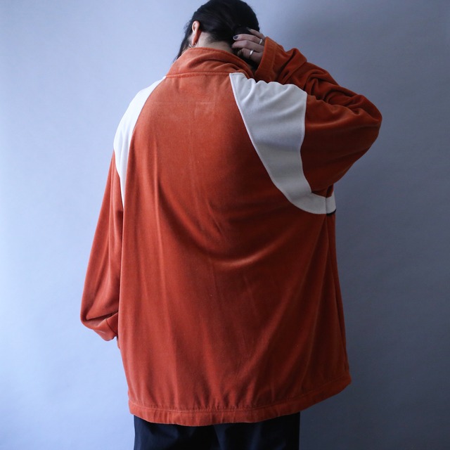 "orange×white" good coloring switching pattern over silhouette velours track jacket