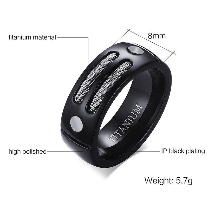 送料無料】 メンズ リング 指輪 ブラック チタン 8mm デザイン