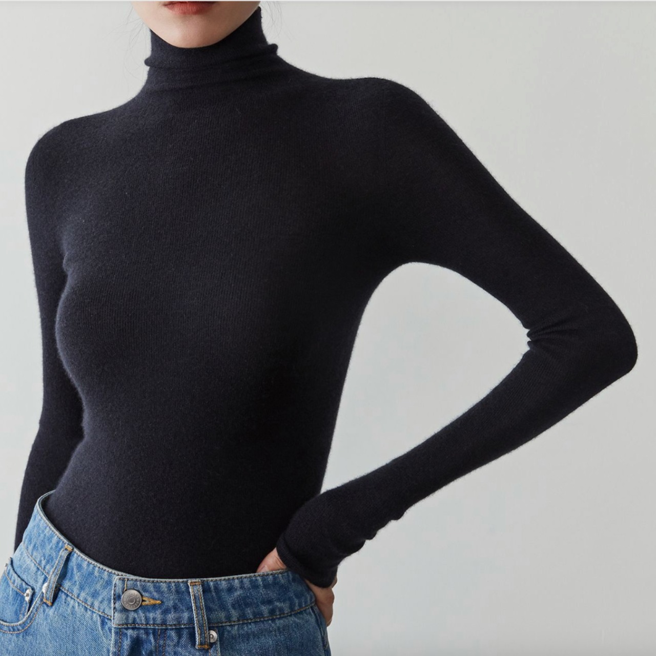 長袖 リブ編み タートルネック ニット トップス 00042・画像3