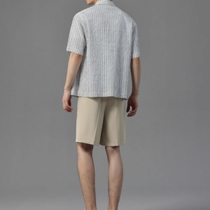 ピンストライプシワ加工半袖シャツ　0633