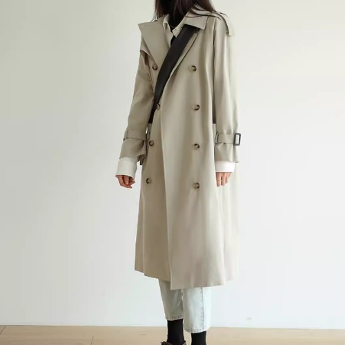 トレンチコート レディース アウター 羽織 ロングコート 長袖コート ロング丈 コート ウエストベルト 襟あり スーツ襟 ダブルブレスト ボタン 袖口ベルト きれいめ エレガント カジュアル おしゃれ