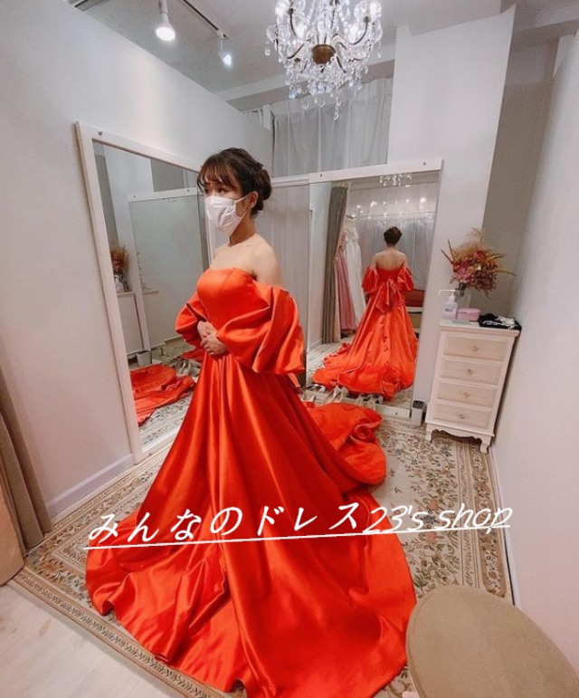 カラードレス   オレンジ   光沢サテン   結婚式  前撮りドレス  2次会フォーマル/ドレス