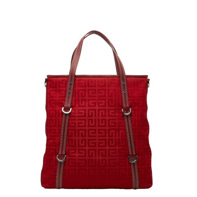 ジバンシー ロゴ トートバッグ ハンドバッグ レッド ナイロン レザー レディース Givenchy 【中古】