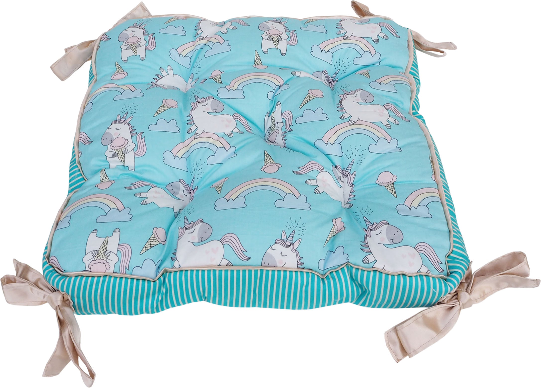 【ドッグベッド】ユニコーンのスクエアクッション　ホワイト/ブルー