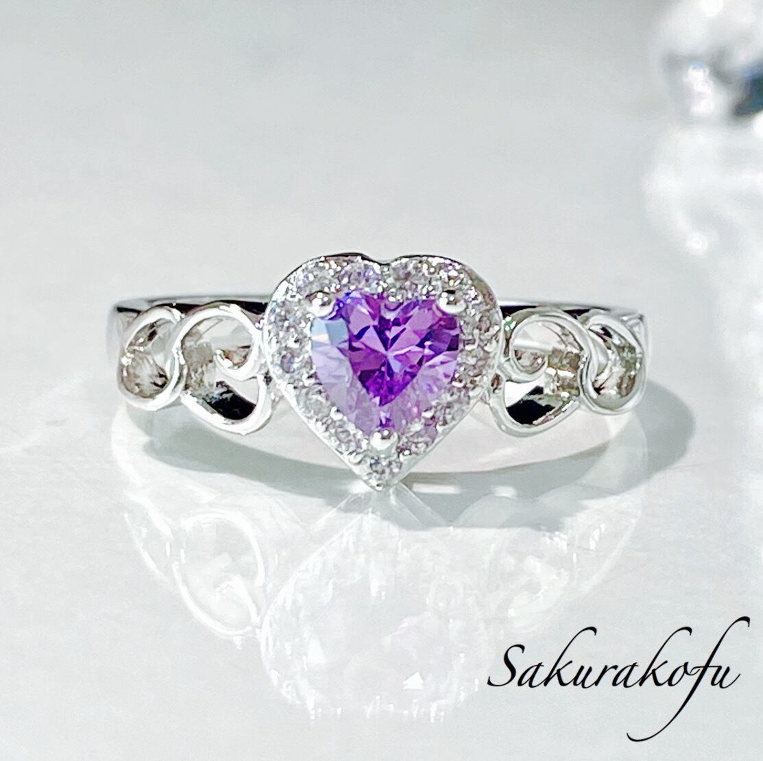 送料無料☆即納 D033 レディース 指輪 アメジスト ハートリング 人気デザイン