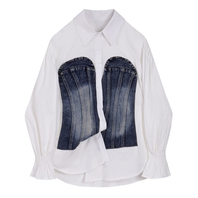 Denim bustier shirring blouse　V2481