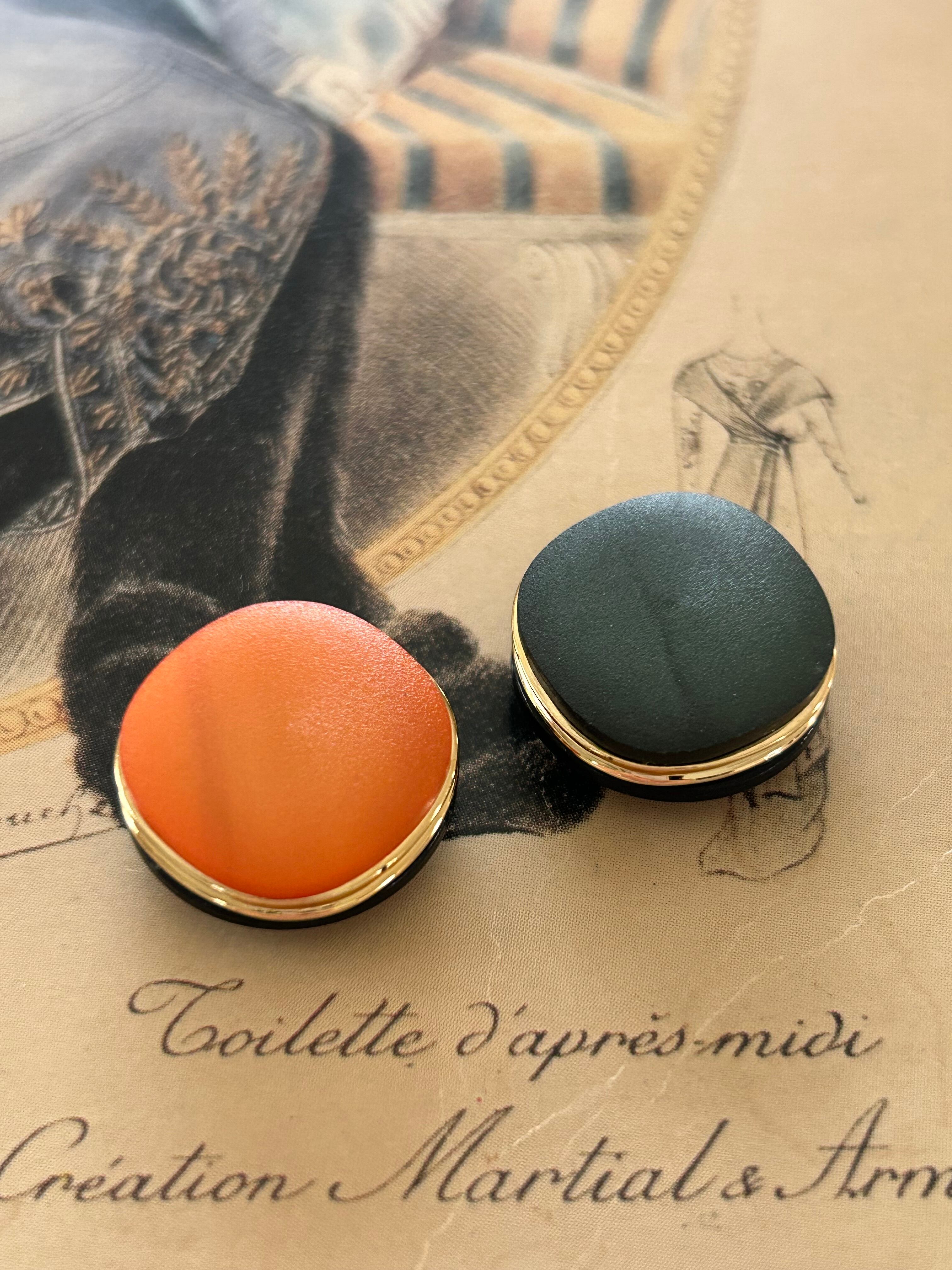 Japanese Vintage ボタン 17mm オレンジ/グリーン マット カボション マーブル調 プラスチック アクセサリーパーツ 装飾材 カルトナージ