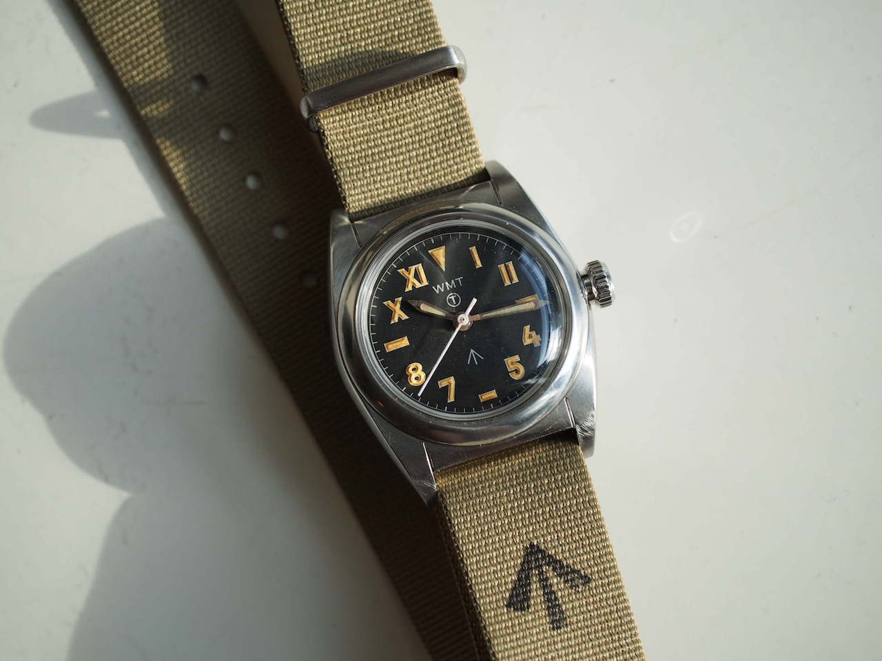 WMT WATCHES Mil-W15 Aged with Khaki Broad Arrow Strap