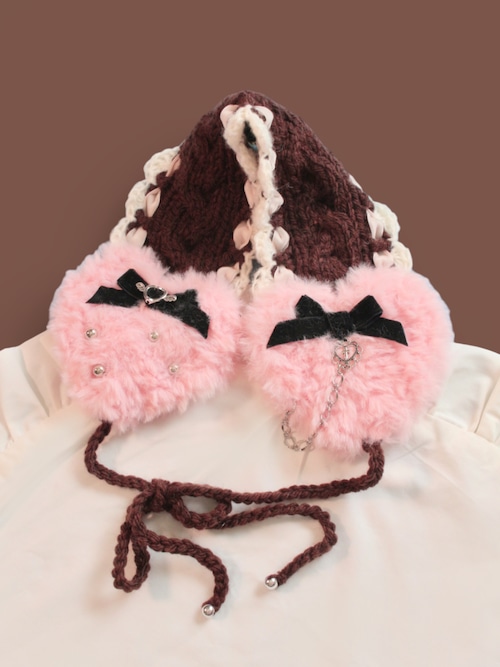 MONSTER HEART knit ear muff(strawberry chocolate)