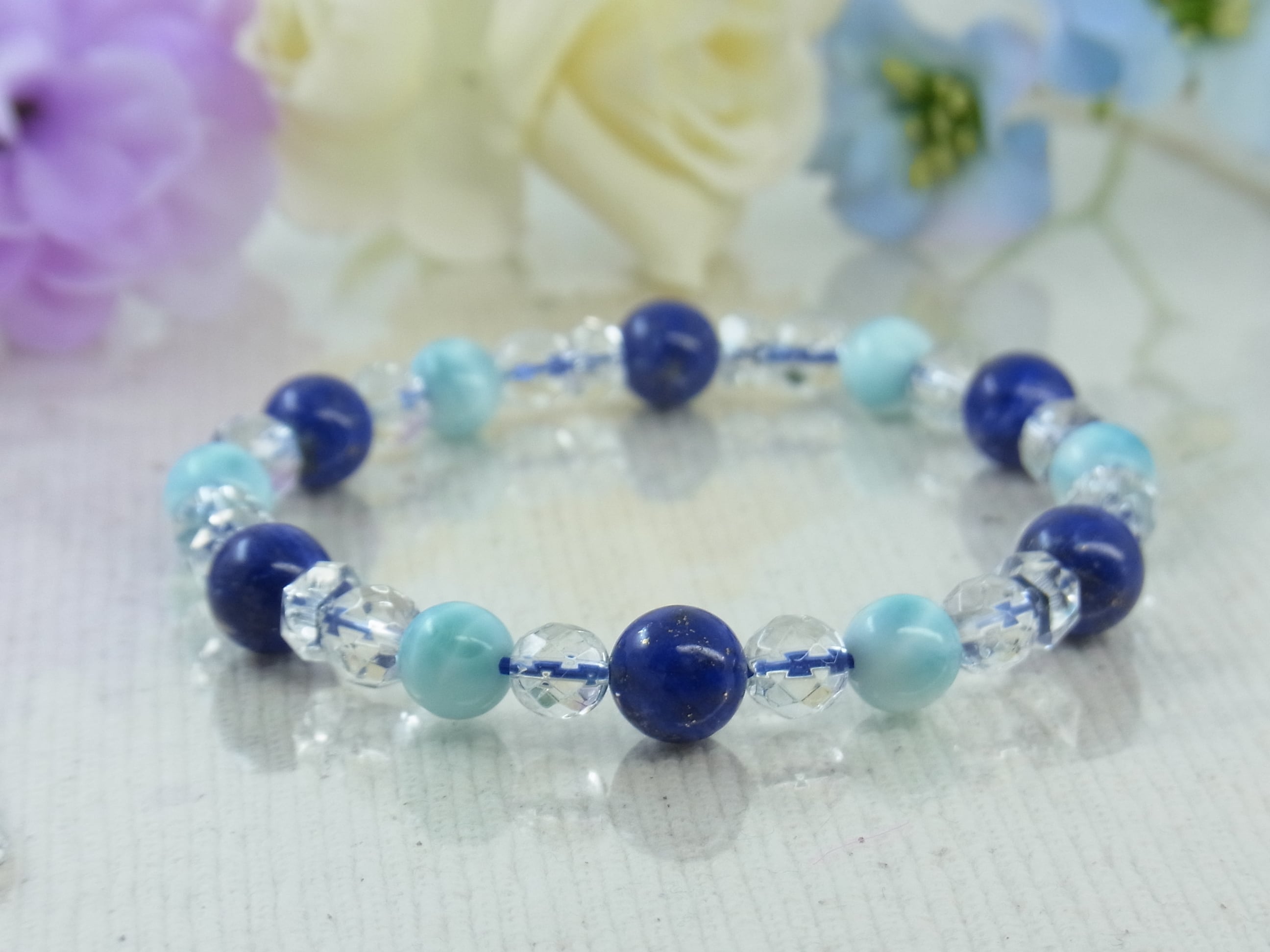 ラリマー 大玉18.3mm＆六芒星・ハート水晶キラキラ✧*。天然石ブレスレット ☆ラリマー/ラピスラズリ☆六芒星☆幸運ブレスレット☆天然水晶