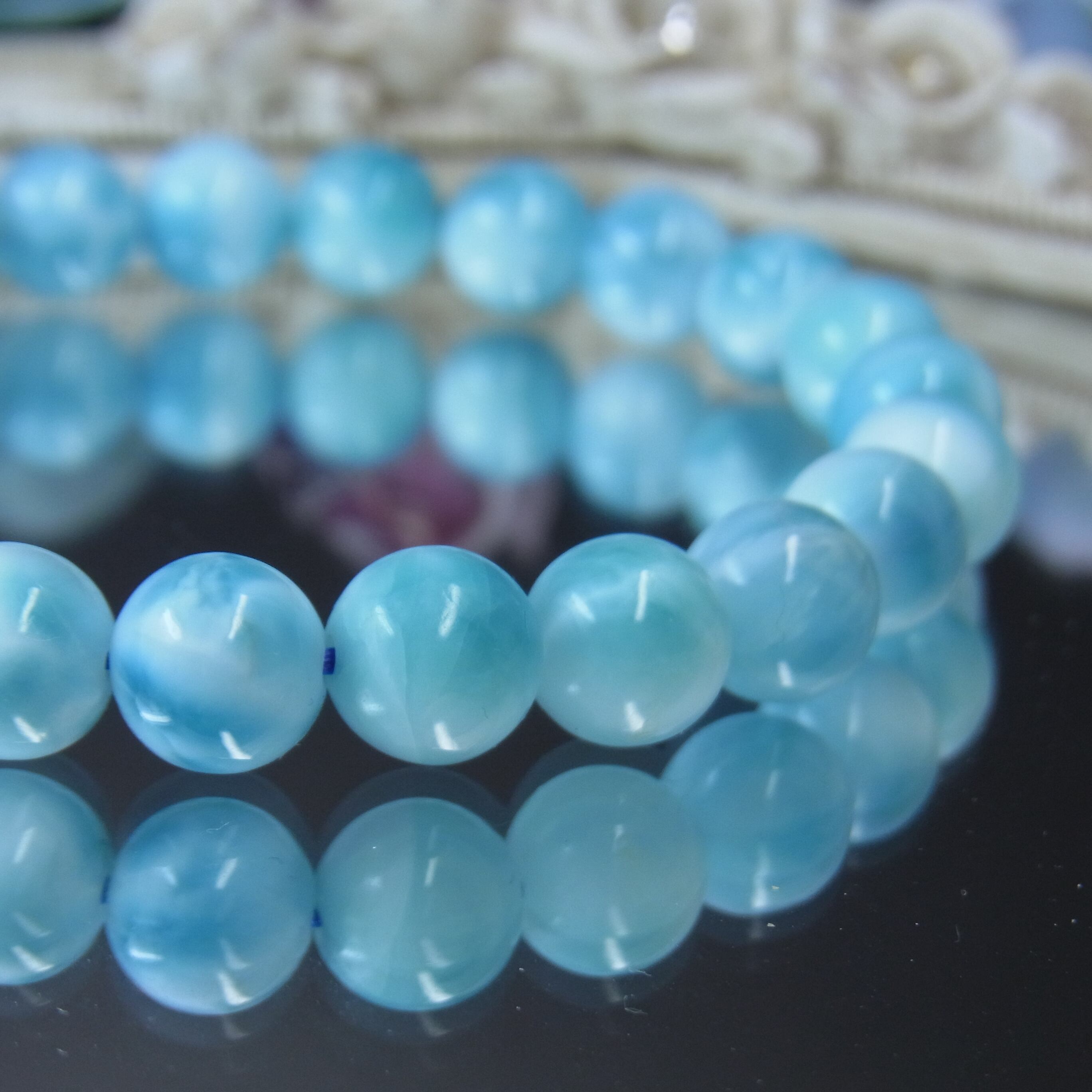 一点のも】高品質 ラリマー8mm 美しい ブルーと波模様 ドミニカ産  