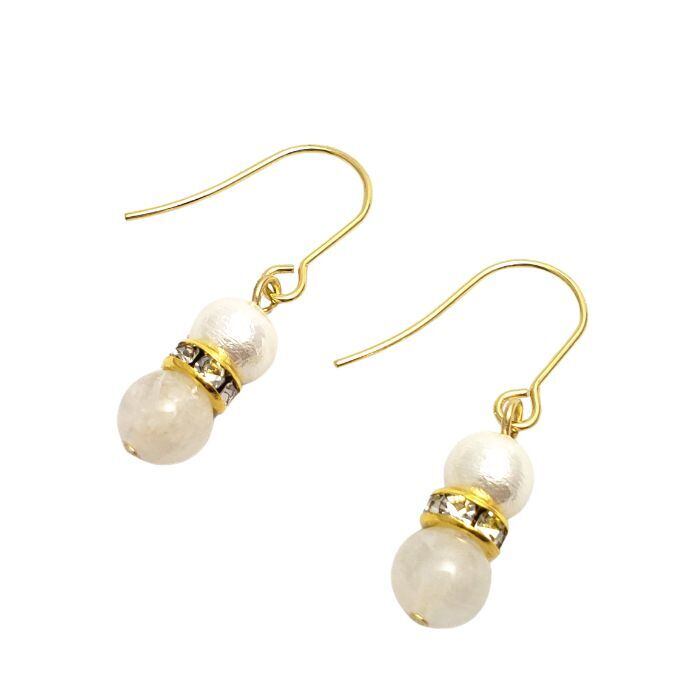 6月の誕生石 ムーンストーン パワーストーン ピアス 天然石 恋愛運 女性のお守り 天然石 ピアス コットンパール 金属アレルギー 対応 ギフト チタン イヤリング変更可 送料無料 誕生日 アクセサリー