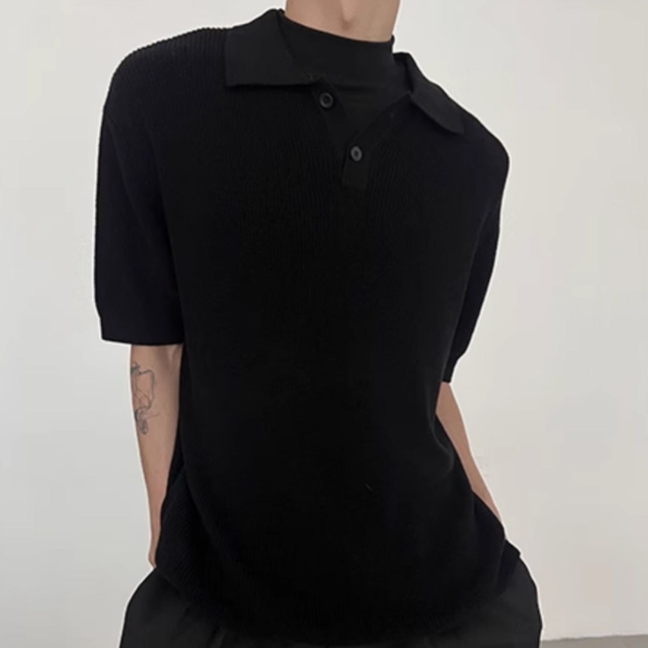 シンプルモードニットポロシャツ　0774